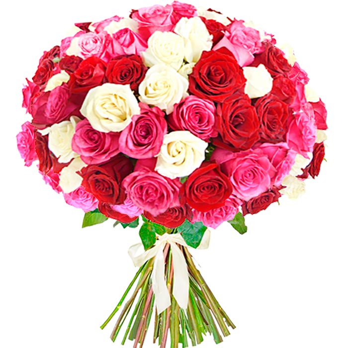 Букет из 75 разноцветных роз